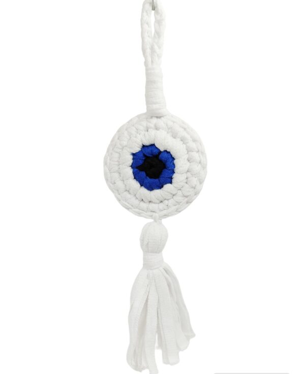 "lucky eye" handmade small knitted white-dark blue