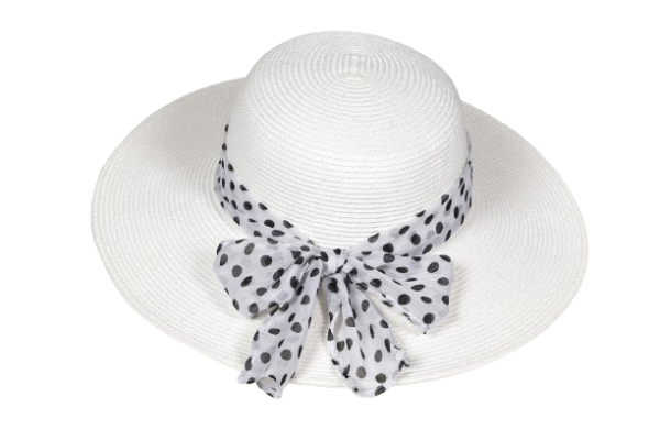 sun hat with polk dot ribbon