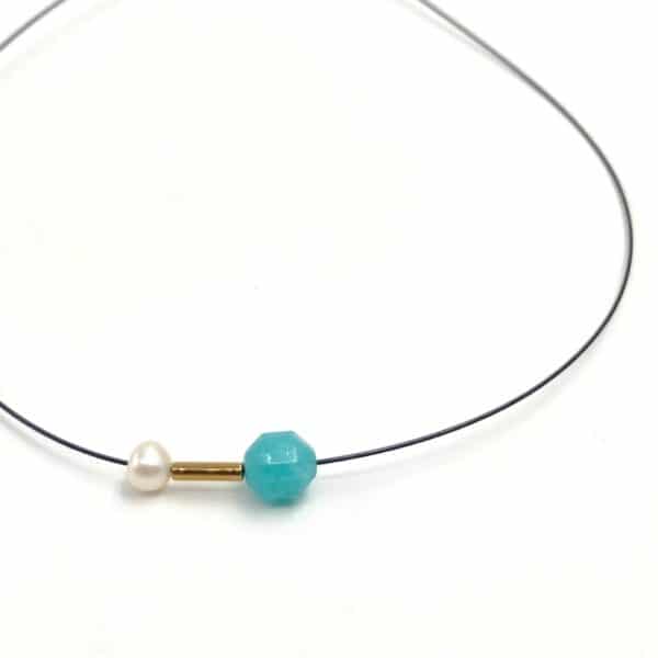turquoise paste necklace, pearl & hematite