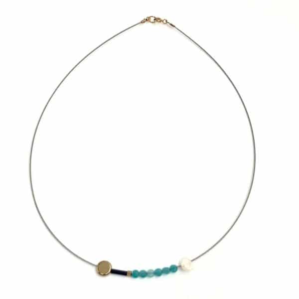turquoise paste necklace, pearl, hematite & minerals