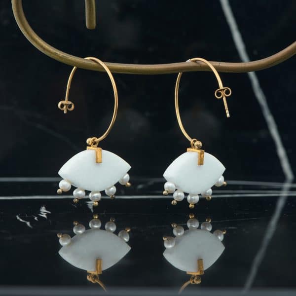 white marble hoop earrings with natural pearls - cyclops