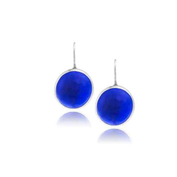 handmade silver earrings with blue sapphire pastille