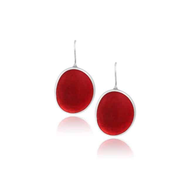 handmade silver earrings with red of fire pastille