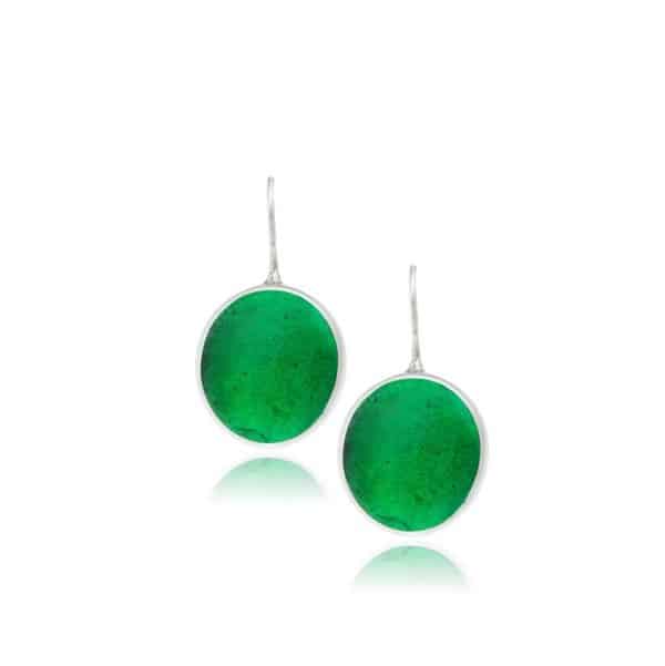 handmade silver earrings with emerald green pastille
