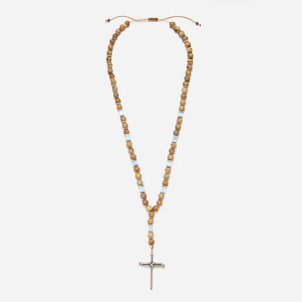 men's handmade rosary necklace with beige matte jasper