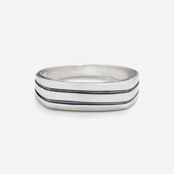 silver handmade men's ring with horizontal lines