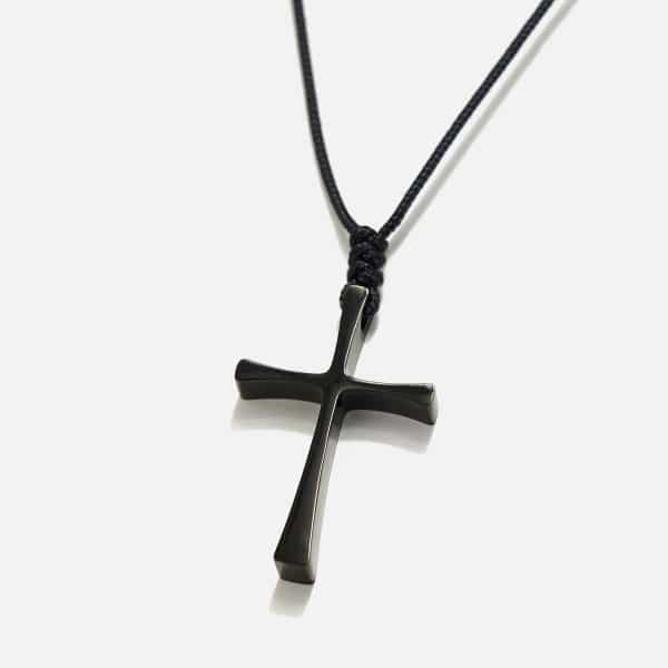 men's handmade necklace with onyx & cross