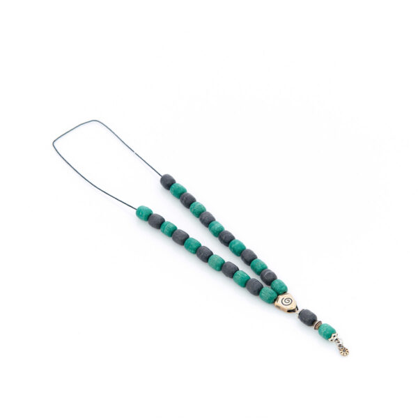 handmade worry bead from livani in green and black shades