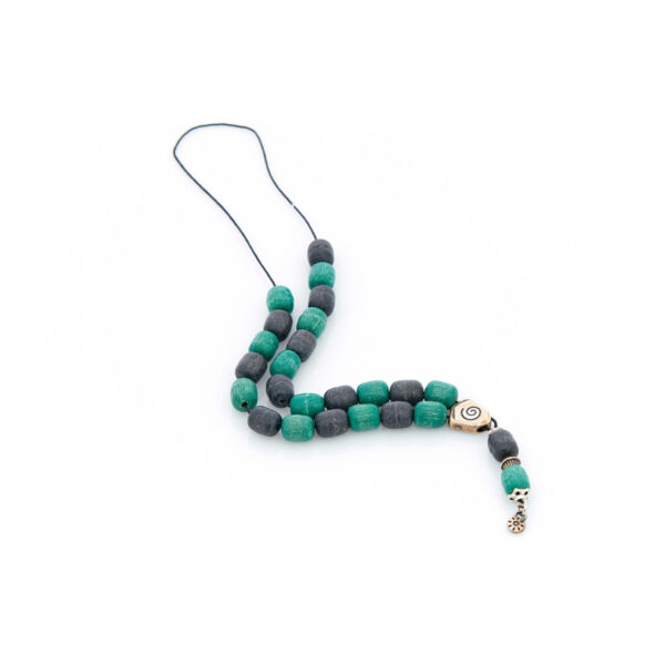 handmade worry bead from livani in green and black shades