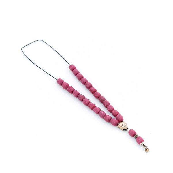 handmade worry bead with incense in red shades.