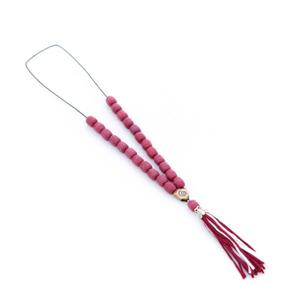 handmade worry bead from incense in red shades with tassel