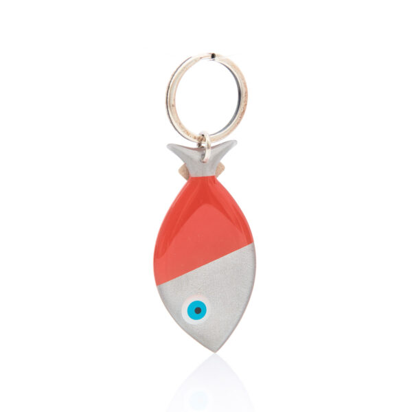 silver & red fish keychain