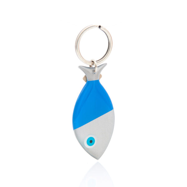 silver & blue fish keychain
