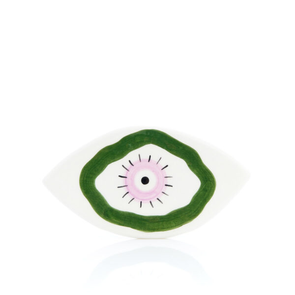 handmade table ceramic eye in green-lilac shades