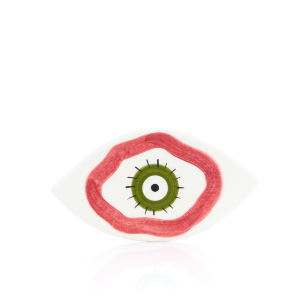 handmade table ceramic eye in red-green shades