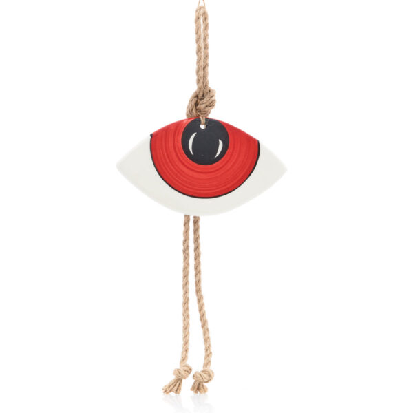 handmade hanging ceramic eye in red-black shades