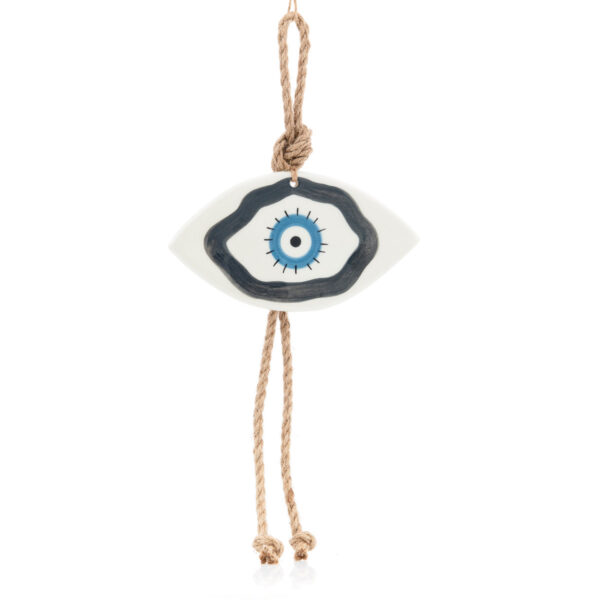 handmade hanging ceramic eye in blue-black shades