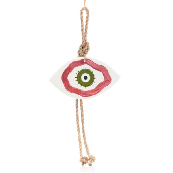 handmade hanging ceramic eye in red-vegetable shades