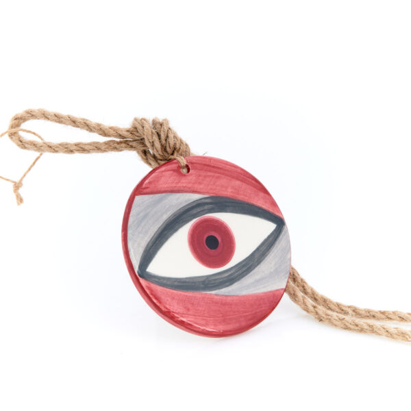handmade pendant ceramic eye red-grey shades round