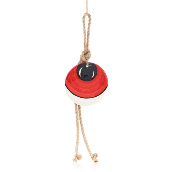 handmade hanging ceramic eye in red-black shades round