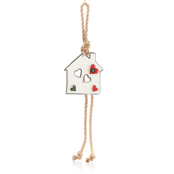 handmade hanging ceramic house with hearts