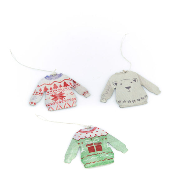 christmas ornaments in the shape of a sweater
