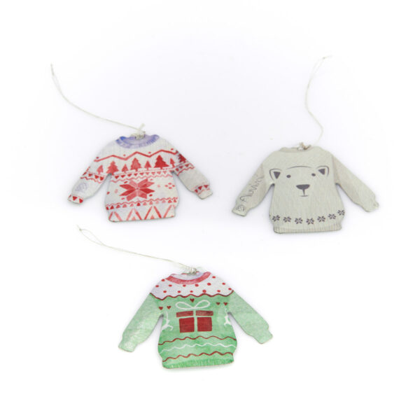 christmas ornaments in the shape of a sweater