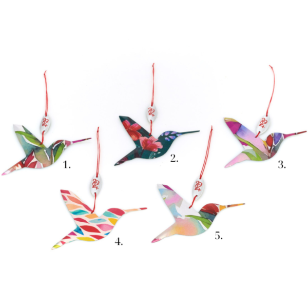 christmas ornaments in the shape of hummingbirds