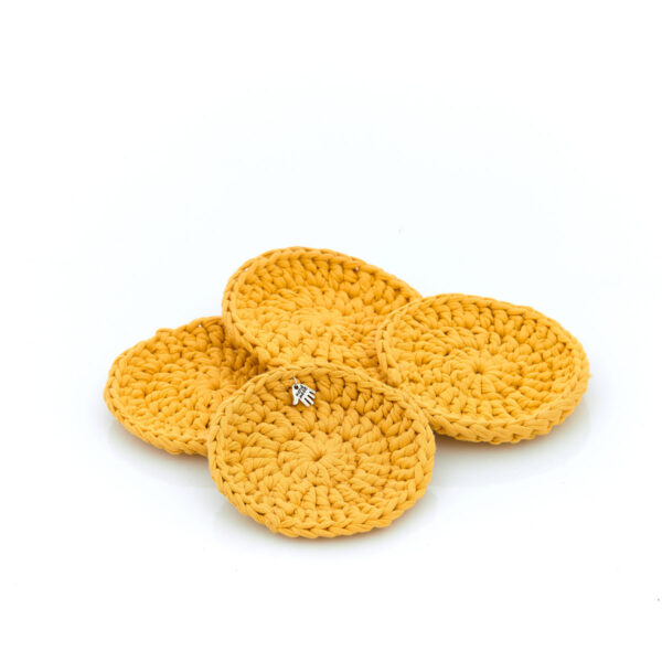 handmade set of 4 knitted coasters yellow
