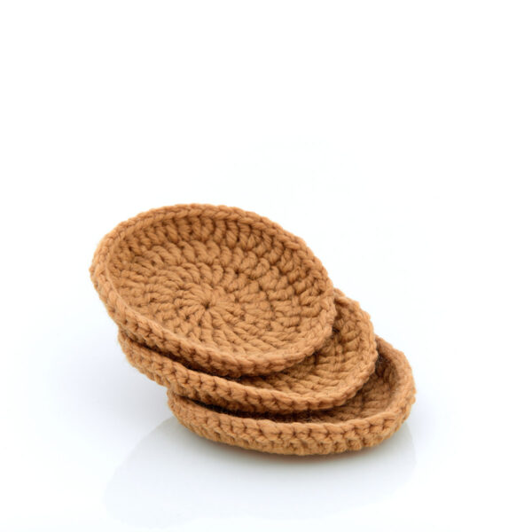 handmade set of 3 knitted brown coasters