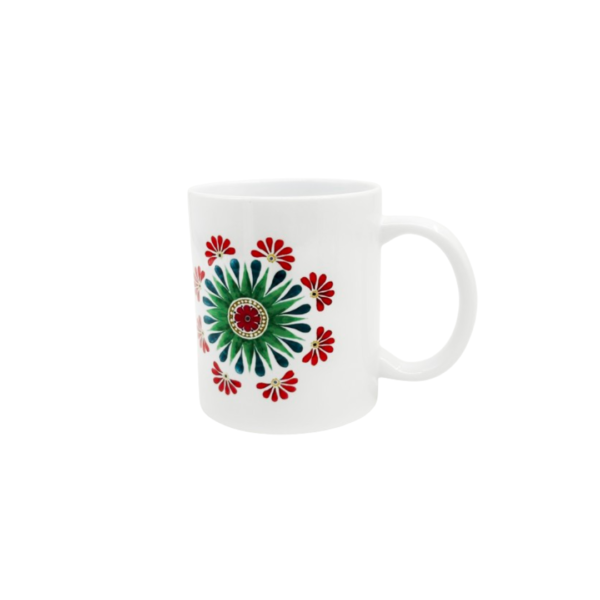 porcelain mug, green-red flower