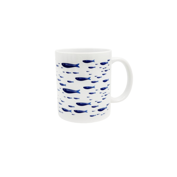 porcelain mug, sardines