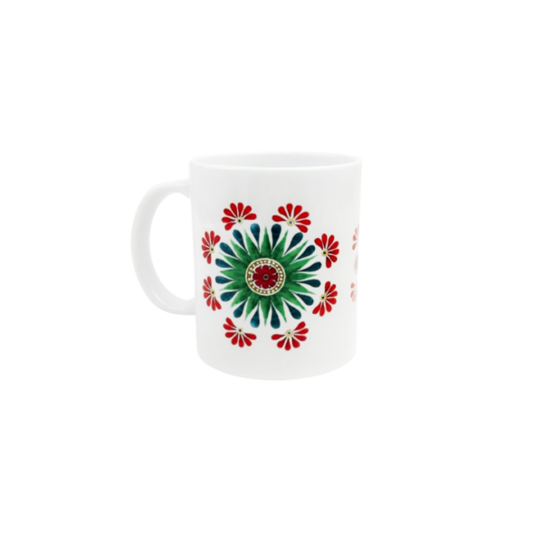 porcelain mug, green-red flower