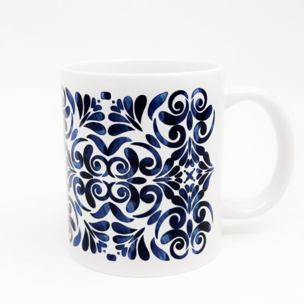 porcelain mug, blue mosaic