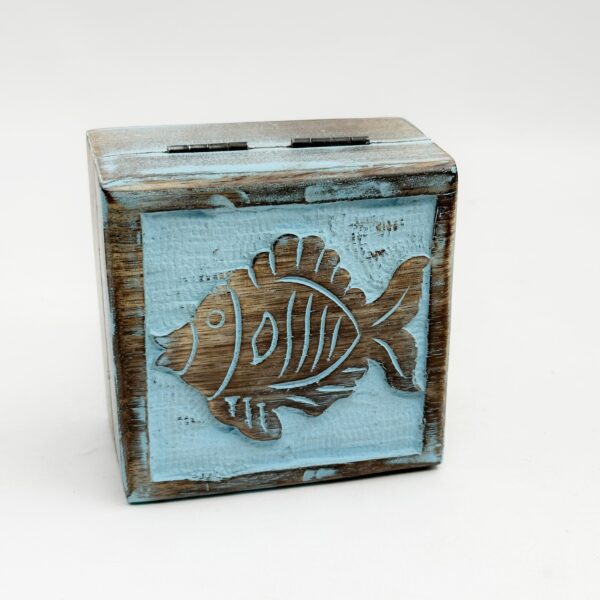 χειροποίητο ξύλινο αποθηκευτικό κουτί-ψάρι τετράγωνο