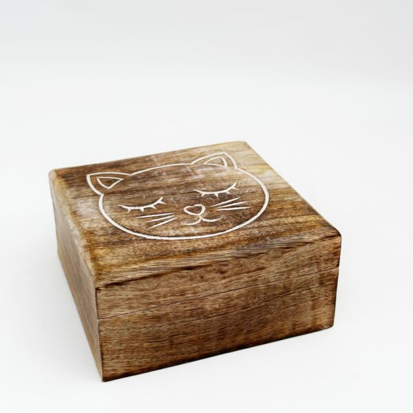 χειροποίητο ξύλινο αποθηκευτικό κουτί-πρόσωπο γάτας