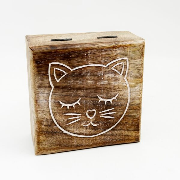 χειροποίητο ξύλινο αποθηκευτικό κουτί-πρόσωπο γάτας