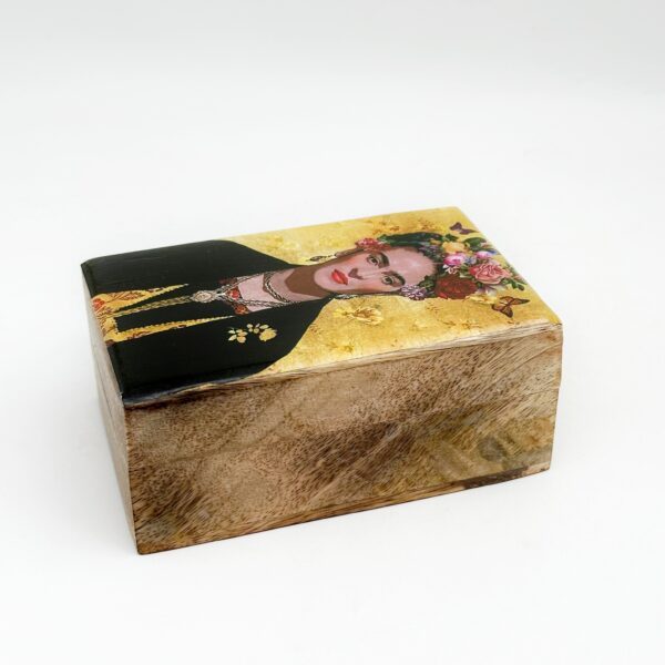 χειροποίητο ξύλινο αποθηκευτικό κουτί-frida kahlo κίτρινο