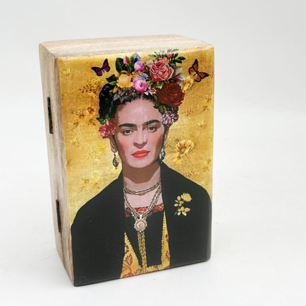 χειροποίητο ξύλινο αποθηκευτικό κουτί-frida kahlo κίτρινο