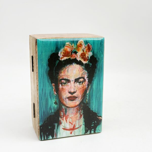 χειροποίητο ξύλινο αποθηκευτικό κουτί-frida kahlo μπλε