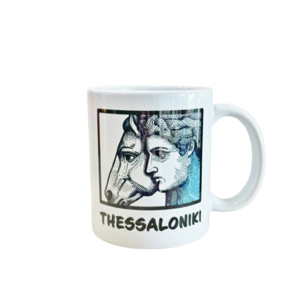 porcelain mug, alexander the great with a horse