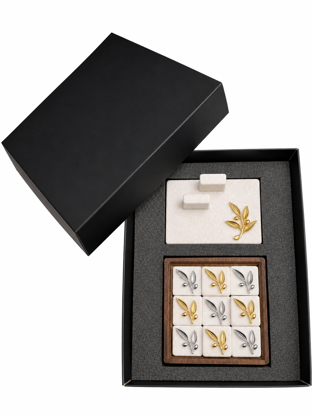0D8AE255-FA85-4D64-A693-DC2F69776FF3 gift box - σετ καρτοθήκη, τρίλιζα με το κλαδί ελιάς